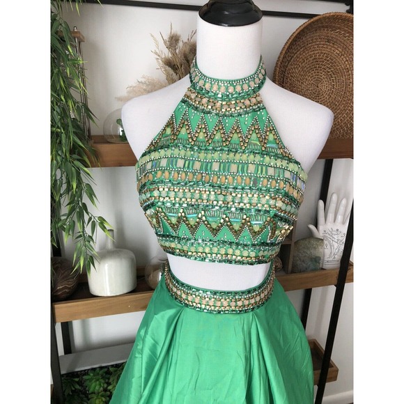 Sherri Hill size 00 50310 green two piece tulle prom pageant gown - Picture 8 of 12